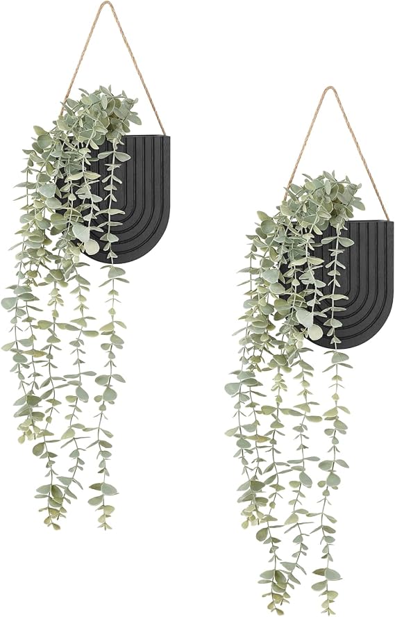 Dahey 2 Pack Wall Planter Vase with Hanging Fake Plants for Bathroom Decor