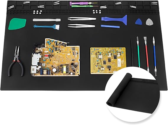 Extra Large Soldering Mat, 27.6''x15.7'' Oversize 932°F Heat Resistant Large Silicone Workench Repair Mat for Electronics Phone Laptop Repair, BGA Soldering Gun Iron (Black)