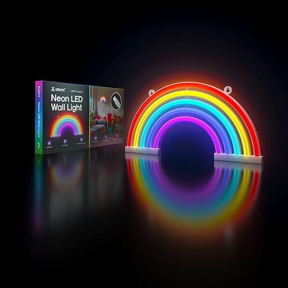 Atomi Smart Neon LED Light I Decorative Wall Art for Bedrooms, Bars & DIY Designs I USB Powered, 10 ft Cord - Multi-colored Rainbow