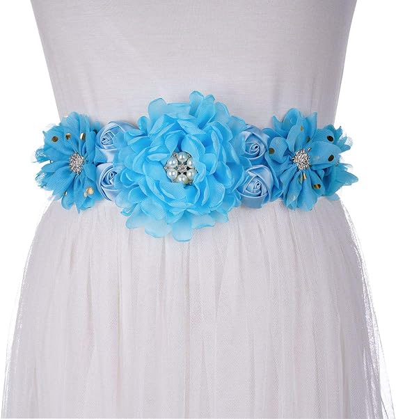 Elegant Floral Maternity Sash for Women Crystal Pearls Baby Shower Wedding Party Flower Girls Belts