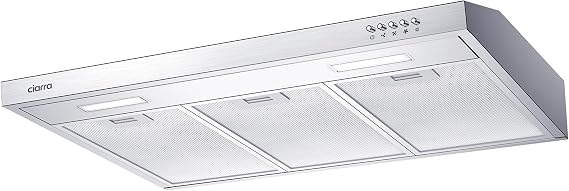 CIARRA 30 Inch Under Cabinet Range Hood, Stainless Steel Vent Hood | Ducted and Ductless Convertible, Slim 3.94 Inch, 3 Speed Exhaust Fan for Kitchen Stove & Apartment Cooking