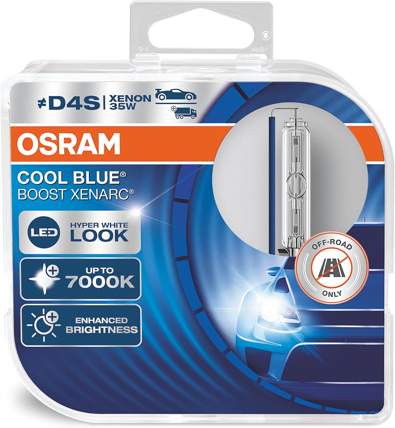 OSRAM XENARC® Cool Blue Boost, D4S, Xenon Headlight Lamps, 7000K, Duo Box, offroad use only