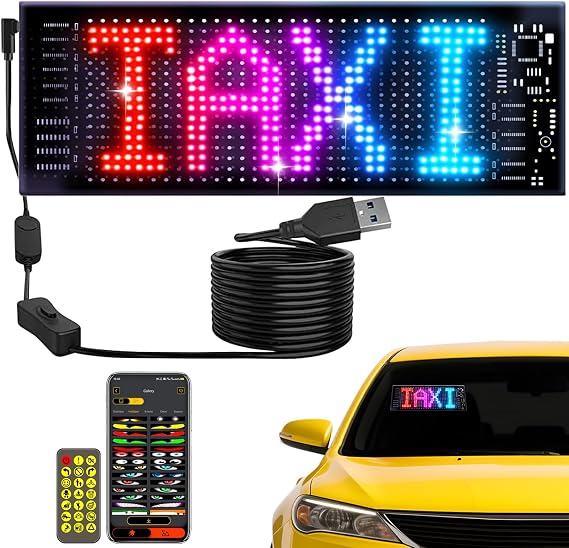 Programmable LED Scrolling Sign, Flexible Screen, Digital Display Matrix Panel Board, Bluetooth APP Control, Advertising LED Sign with Remote, Custom Text DIY Pattern Animation for Store Car Bar (3x7inch)