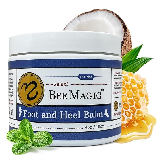 Sweet Bee Naturals Organic Foot Balm - Intensive Heel Balm for Dry Cracked Feet - Natural Moisturizing Treatment for Cracked Heels - Heel Cream Softener for Rough Skin Repair 4 OZ Jar