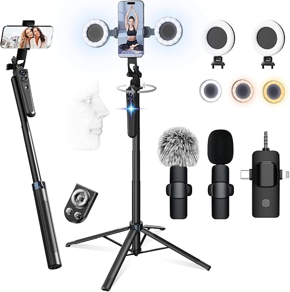 71" Content Creator Essentials Vlogging Kit - 2 Lights & 2 Mics