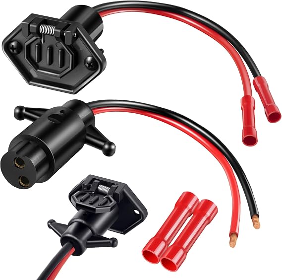 12V Trolling Motor Plug Receptacle Compatible with Minn Kota, Waterproof | 12V male and female connector for reliable power connection, compatible with Minn Kota boats and kayaks