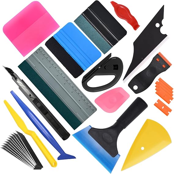 EHDIS Pro Window Tinting Kit Vinyl Wrap Tool for Car Film Wrapping with Felt Squeegee, Micro Wrap Stick,Rubber Bladr Scraper, Flim Cutter, Car Sticker Remover,PPF Tool