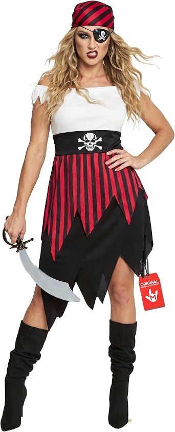 Morph Classic Pirate Costume Woman, Women's Red & Black Pirate Outfit, Womens Unique Halloween Costumes Adult