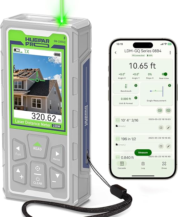 Huepar Pro Outdoor Laser Measure – Digital Laser Measurement Tool with Camera, Bluetooth, P2P Technology