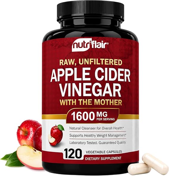 NutriFlair Apple Cider Vinegar Capsules with Mother 1600mg, 120 Capsules