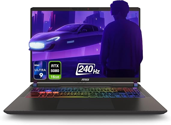 MSI Vector 16 HX AI Gaming Laptop, Intel Ultra 9-275HX, 64 GB DDR5 RAM, 1 TB PCIe SSD, 16" WQXGA (2560x1600) 240Hz Display, Nvidia G-Force RTX 5080, 24 Zone RGB Keyboard, W11 Home, Cosmo Gray