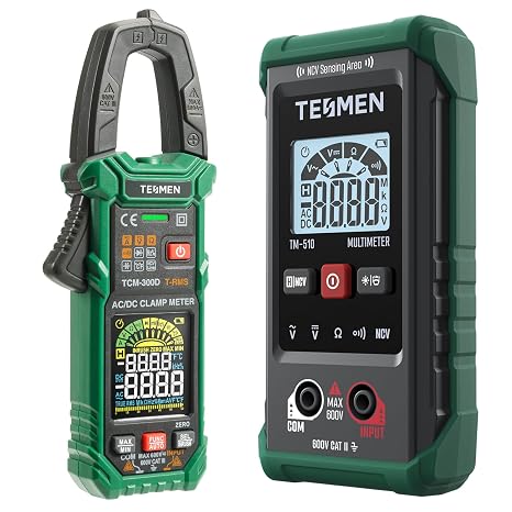 TCM-300D Smart Digital Clamp Meter with TM-510 Digital Multimeter Bundle, Ideal for a Variety of Projects, Measures AC/DC Current and Voltage,NCV,Inrush,Resistance and Continuity