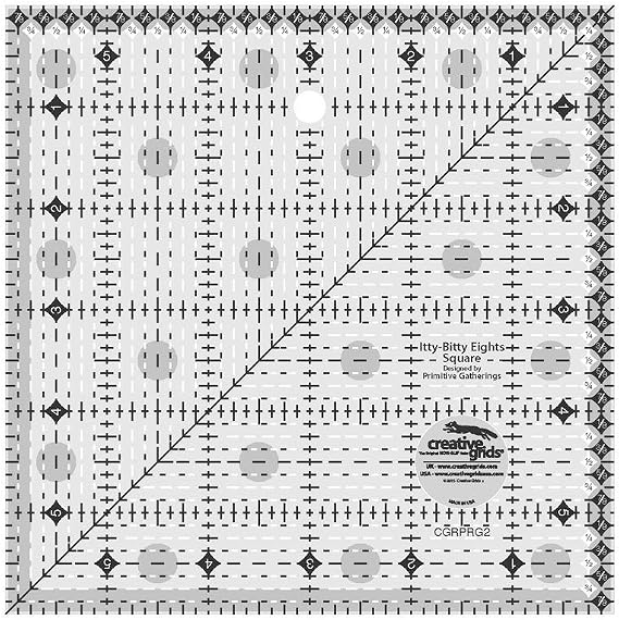 Creative Grids Itty-Bitty Eights Square Ruler 6in x 6in Quilting Ruler CGRPRG2 Made in USA, Non-Slip Grip Acrylic Quilting, Sewing, Crafting