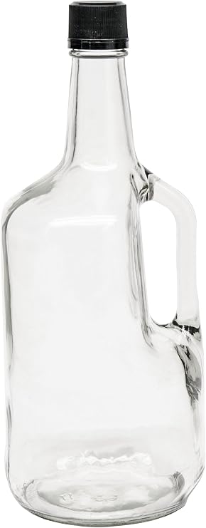 North Mountain Supply 1.75 Liter Clear Glass Jug With Handle and Black Plastic Tamper Evident Lid