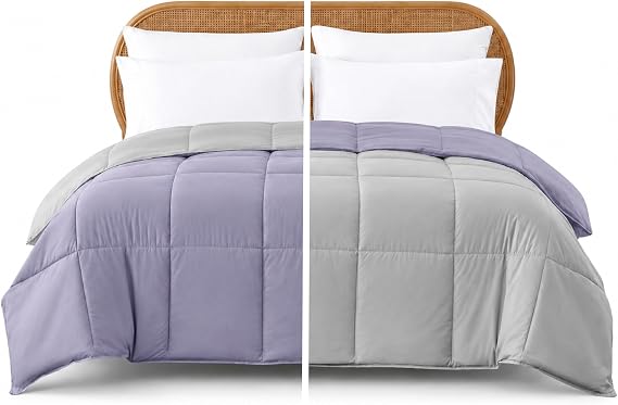 Amrapur Overseas Goose down duvet, alternative microfiber, quilted reversible twin. Amethyst/Silver