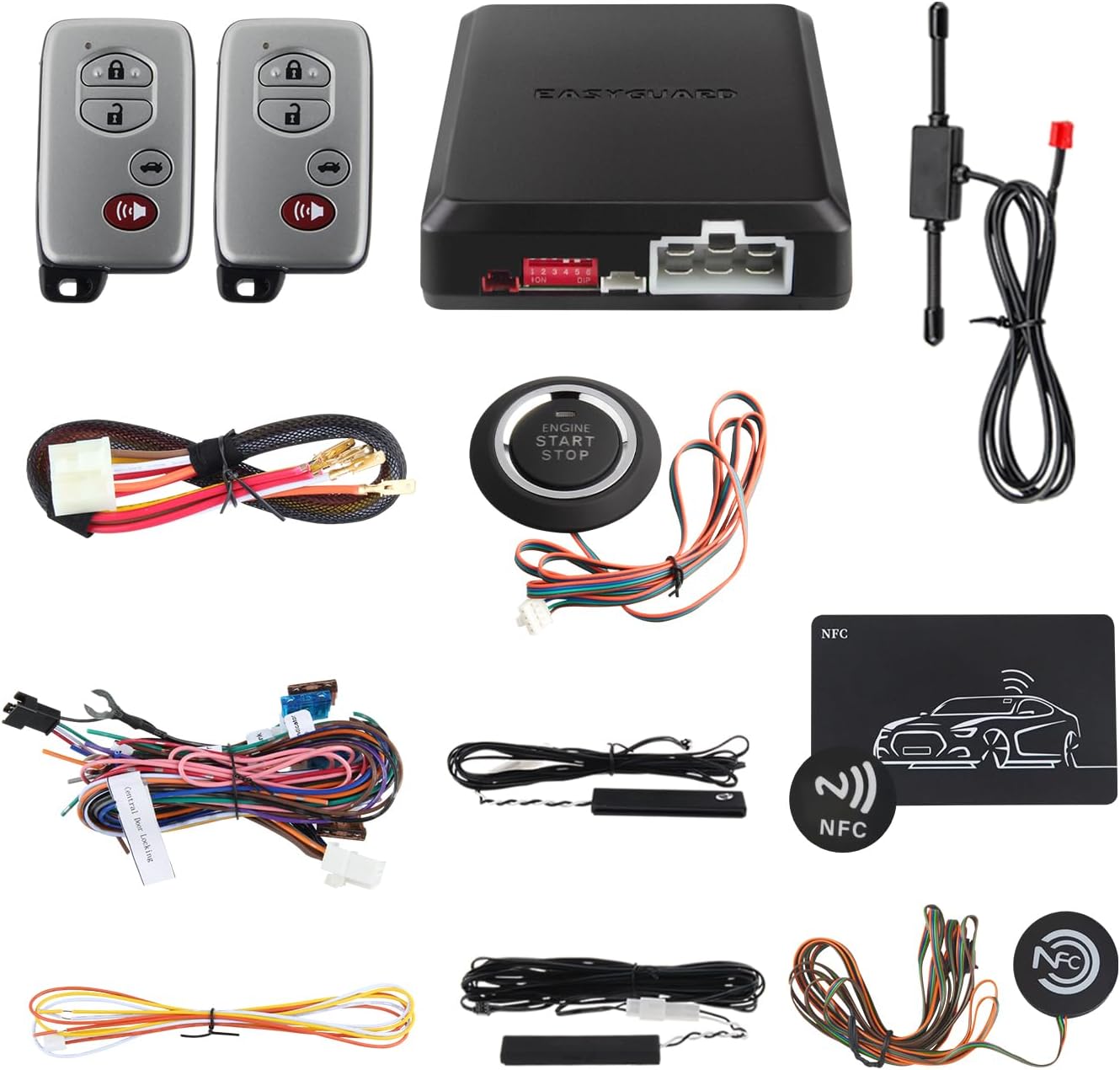 Easyguard EC002- Tスマートキー PKE 自動車警報システム オートスマート スターター プッシュ スタート ストップ ボタン タッチ パスワード アクセス キーレス Goシステム 直流12V ローリングコード