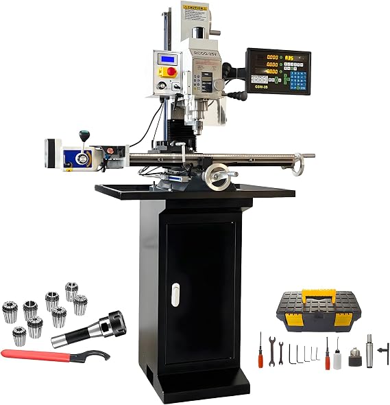 Mini Milling Drilling Machine R8 Mill Drill Machine Benchtop Metal Wood Working Mill/Drill 20-2250rpm Variable Speed with Axis X Power Feed and 3-axis Grating Ruler 110V 1100W