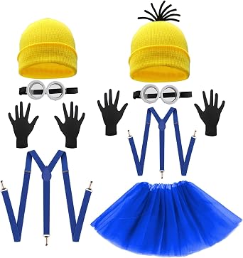 12PCS Halloween Costume Accessories Yellow Beanie Knit Hat Goggles Glasses Gloves for Halloween Cosplay Set