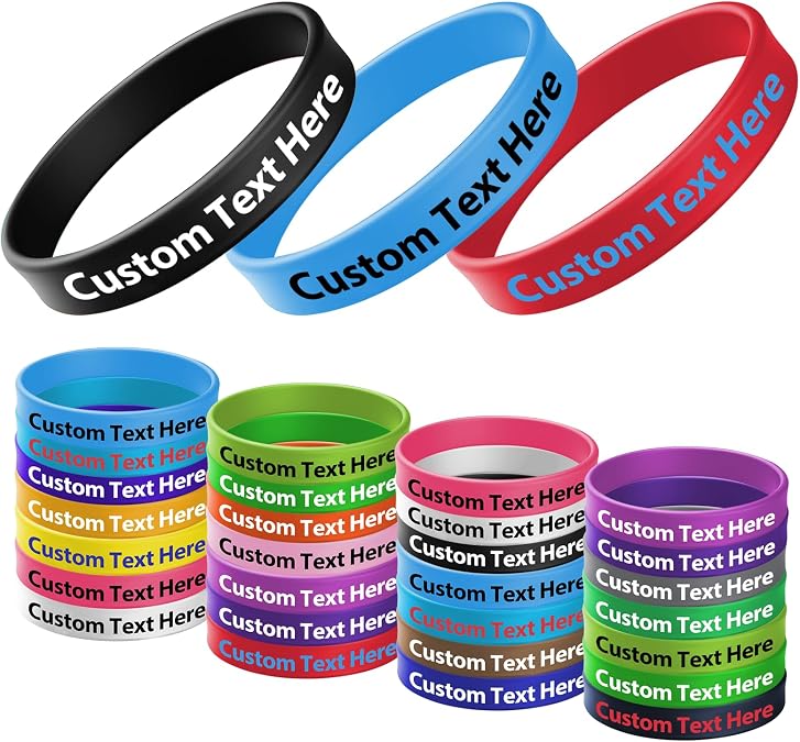 5-1000 Pcs Custom Rubber Bracelets Bulk Personalized Silicone Wristbands with Text Logo Customized for Events Fundraisers Awareness Support Motivation Gifts