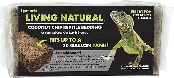 Komodo Coconut Coir Chip Brick | 100% Natural Coconut Coir Reptile Terrarium Habitat Bedding | Retains Moisture for Regulating Humidity | Fits up to a 20 Gallon Tank