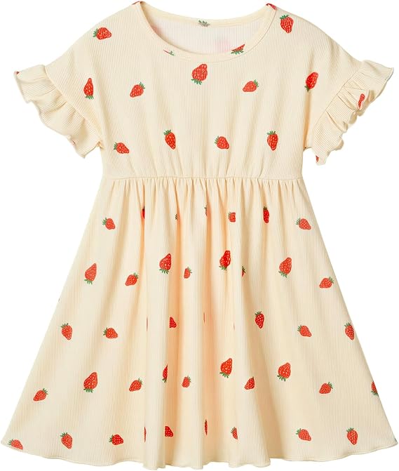 ICOSY Girls Nightgowns, Ribbed Flutter Sleeve Sleepwear for Kids 2-9Y