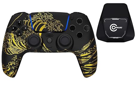 Custom Controllerzz Golden Waves Controller & Case Bundle Includes Custom Wireless Controller for PS5, PC & Controller Stand