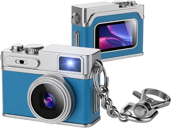1080P HD Tiny Retro Keychain Digital Camera, with 32GB SD Card & OTG Adapter & Card Reader, 0.96" Screen Vintage Compact Micro Pocket Camera for Travel, Concert, Study Recording - (Blue)