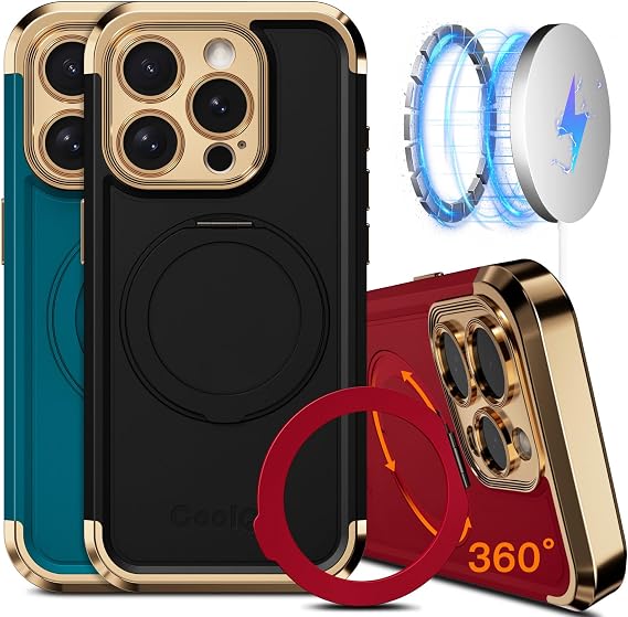 COOLQO for iPhone 15 Pro Max Case 6.7'' Upgraded 360 Spin Magnetic Stand