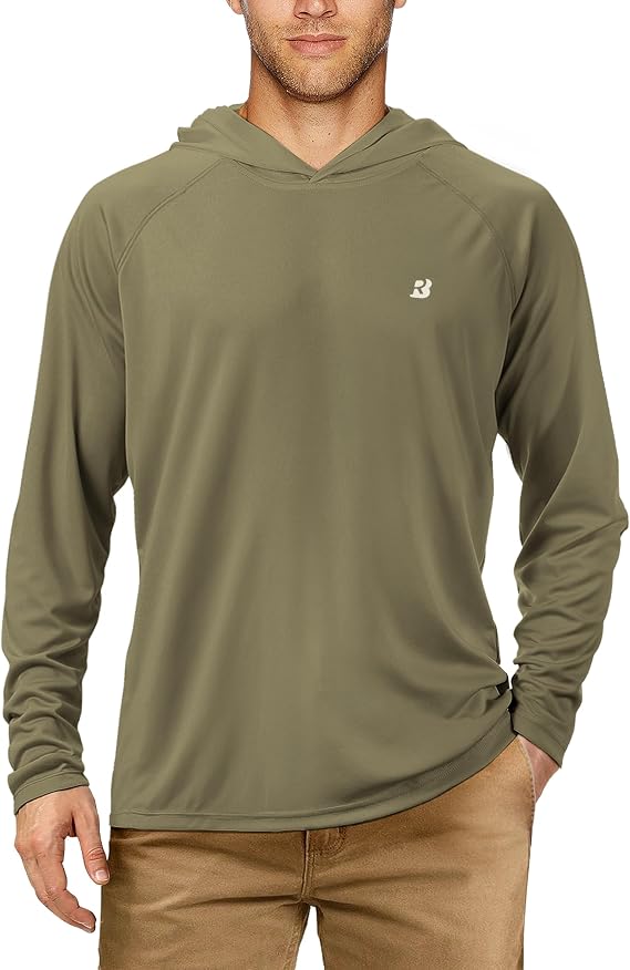 Roadbox Mens Sun Protection Fishing Hoodie, Long Sleeve UPF 50+ UV Shirts | Lightweight, Quick Dry Rash Guard, SPF, Breathable, Moisture Wicking, Hiking, Swim, Beach, Workout, Running, Outdoor