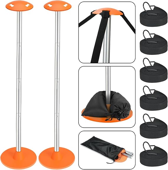 2 Pack Adjustable 1-18 D Load-Bearing Steel Boat Cover Support Pole System with Anti-UV Straps, Storage Bag and 9 D Stable ABS Base for PontoonJon Boat CoverBimini Tops