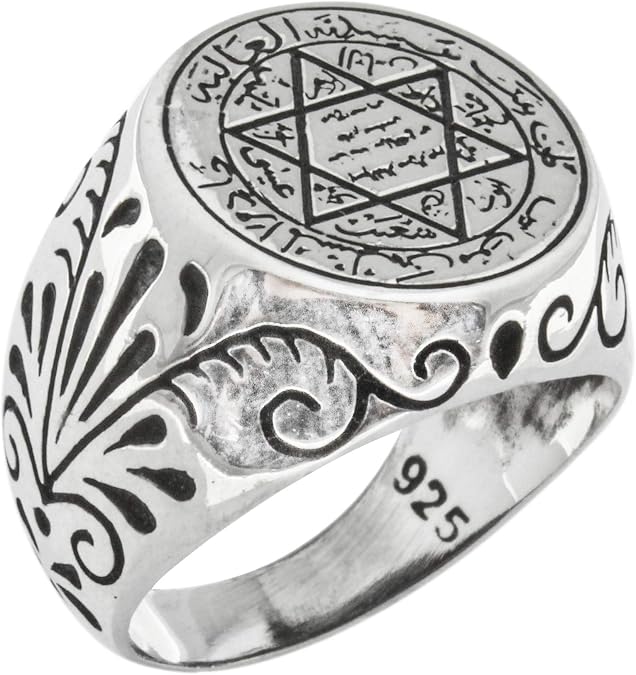Seal of Solomon Talisman Special Design Islamic 925 Sterling Silver Turkish Handmade Solid Ring