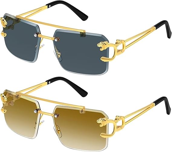 Dollger Rimless Sunglasses for Men Retro Square Fashion Y2K Shades