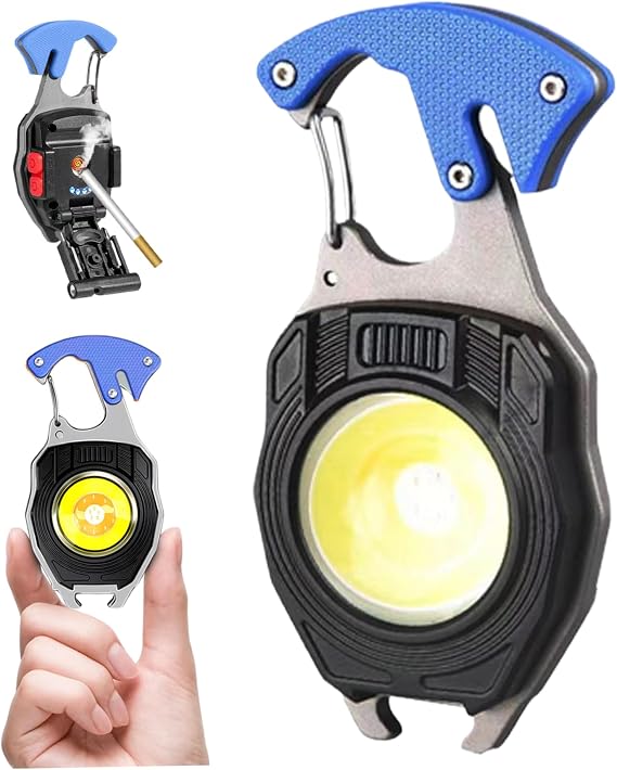 Keychain Flashlight, Keychain Light, COB 500mAh Portable Aluminium Keychain Light with 3 Modes Power LED Display Mini Flashlight Adjustable Bracket Bottle Opener Flashlight with Screwdriver