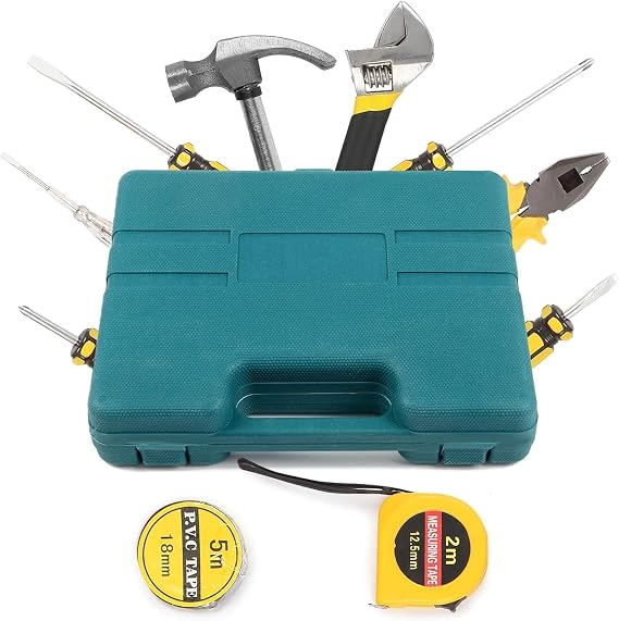 CROWNSHOP 11Pcs Home Tool Kit Set Household Hand Tools Kit Basic Tool Box DIY Set Professional Hand Carry Tool Set Box Home Fix Repair Tool Kit