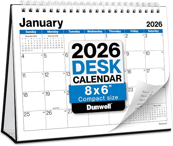 Dunwell 2026 Standing Desk Calendar 8x6 (Blue), Small Monthly Calendar for Home or Work, Compact Size, JanDec 2026, For Planning and Organization