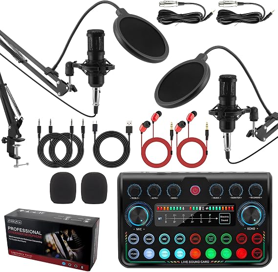 Podcast Equipment Bundle,Streaming Microphone Podcast Starter Kit USB Condenser Soundboard Audio Mixer Kit with Sound Card for PC Laptop Phone,Perfect for Streaming, Singing, YouTube & Gaming