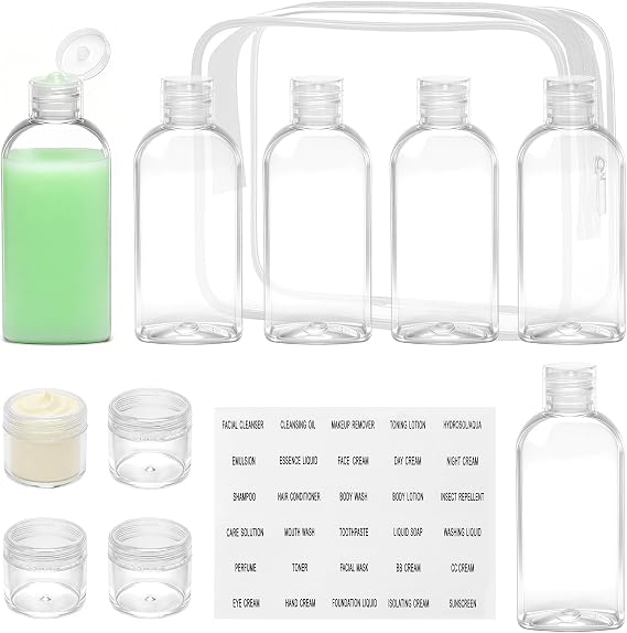 Travel Size Containers for Toiletries 12 Pack, TSA Approved Refillable Plastic Travel Bottles Set with Clear Makeup Bag, Leak Proof Toiletry Bottles for Shampoo Conditioner for Women Men Airplane