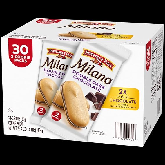 Pepperidgee Farm Milano Cookies, Double Dark Chocolate, 0.98 oz, 30 ct