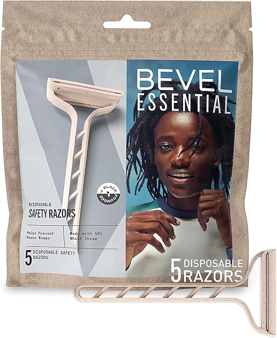 Bevel Essentials Erkekler için Tek Kullanımlık Güvenlik Jiletleri, Çift Kenarlı Paslanmaz Çelik Bıçak, Çivileri ve Tıraş Bıçaklarını Önlemeye Yardımcı Olur, Seyahat Temelleri, 5 Adet