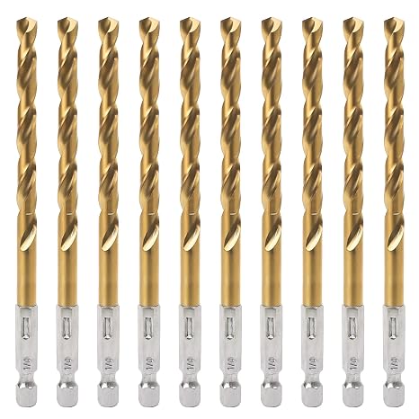 BAIDETS Hex Shank Drill Bits - Set of 10Pcs, 1/4 Inch Premium 4341 HSS Titanium Impact Hex Drill Bits for Wood, Steel, Metal, Plastic, Quick Change Design