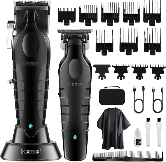 Kemei Hair Clipper and Trimmer Set Professional Cordless Hair Clipper for Men Electric Beard Trimmers Barber Hair Cuttings Kit, T Blade Trimmers for Men, KM-2296,KM-2299