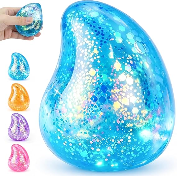 Raindrop Stress Balls,Glitter Raindrop Gumdrop Squeeze Balls Adults Stress Relief Water Drop Slow Rebound Sensory Balls Stress Toys for Kids Age 3+