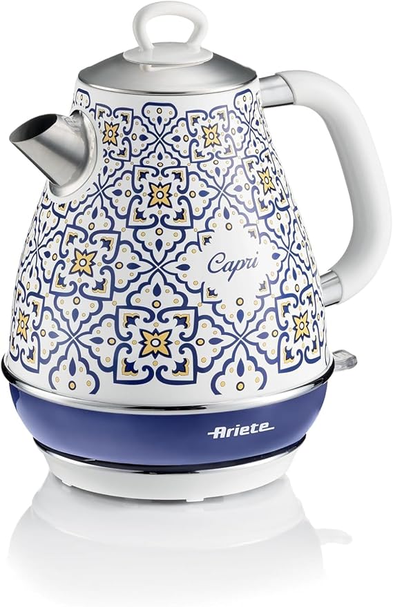 Ariete Capri Elektrikli Su Isıtıcı 1,7 Litre Kettle 2869/0C - Paslanmaz Çelik Gövde, Handmade Decoration, 2000 Watt, Otomatik Kapanma, 360° Kablosuz Taban