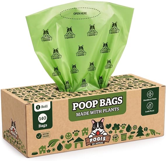 Pogi’s Compostable Poop Bags - 140 Grab & Go Dog Poo Bags - Leak-Proof, Extra-Large, Plant-Based, ASTM D6400