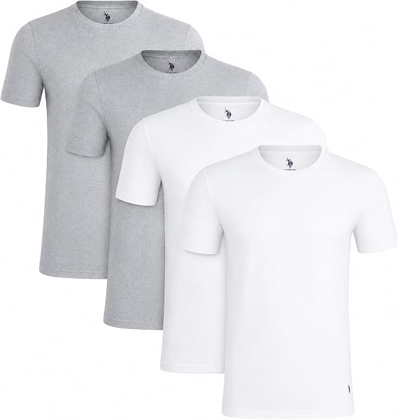 U.S. Polo Assn. Mens Crewneck Undershirts - 4 Pack Soft Cotton Crewneck Mens Undershirts Tag Free Ribbed Neck Tee Shirts Pack | Breathable Ribbed Collar, Reinforced Stitching Holds Its Shape, Smooth Layering or Solo Wear for Everyday Comfort