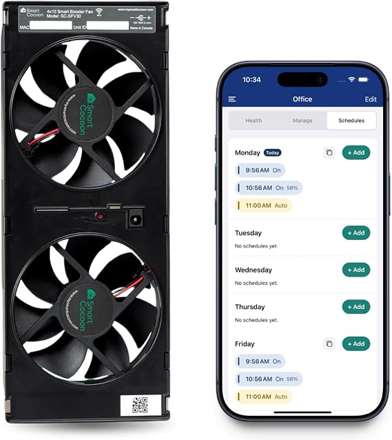 Smart Vent Register Booster Fan - 4"x10,4"x12" & 6"x12" - iOS & Android Apps, Room Temperature Control, 30% Energy Saving