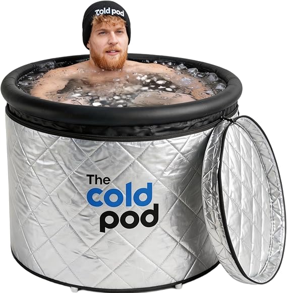 The Cold Pod Cold Plunge Tub: 85 Gal Round Tub with Full-Wrap UV-Reflective Insulation Cover Bundle for Indoor & Outdoors Use - Portable Ice Bath Tub for Athletes&Crossfitters &Wim Hof Enthusiasts