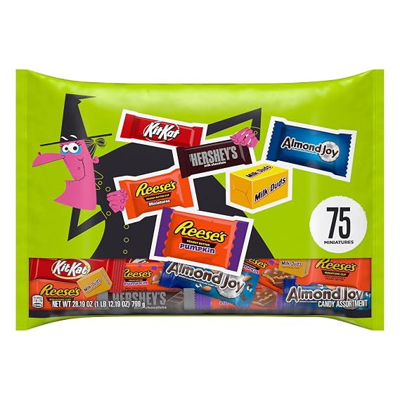 Hershey Miniatures Assorted Chocolate Flavored, Halloween Candy Bag, 28.19 oz (75 Pieces)