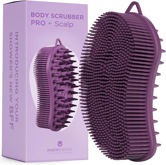 MainBasics Silicone Body Scrubber Dual-Sided, Purple, Scalp