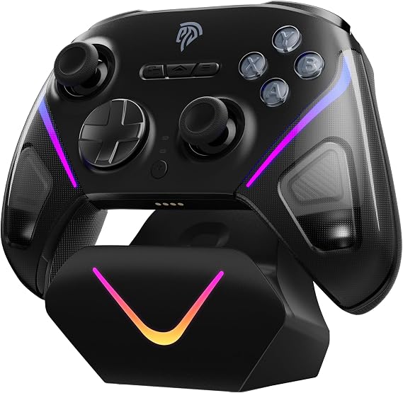 EasySMX D10 Controller PC with Charging Station Wireless Controller with TMR Joystick & 2-in-1 Trigger 1000Hz Polling Controller with RGB for PC/Switch/Mobile Phone Black